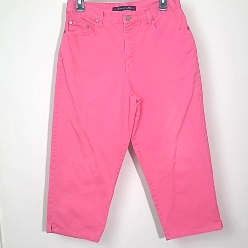 Y2K Pink Denim Capris High Waist Stretch Cotton Size 6 Bill Blass Straight Leg